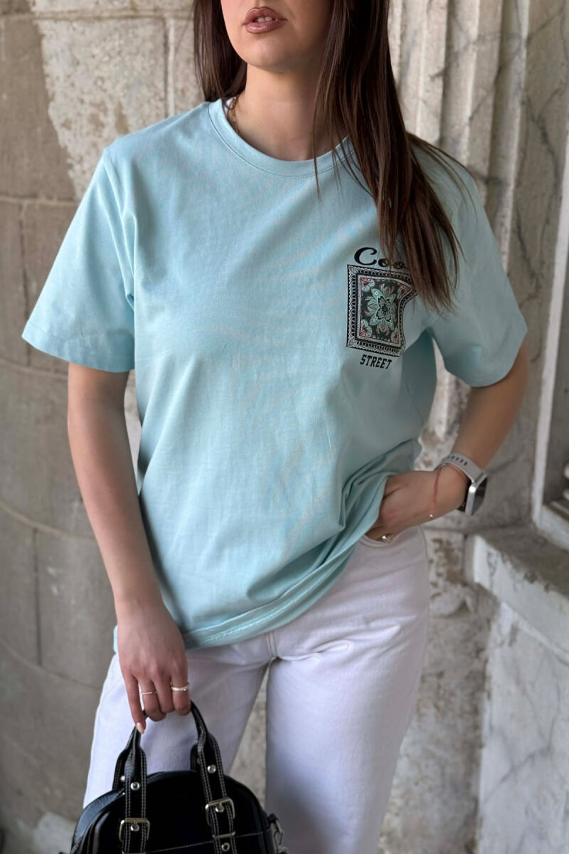 FRONT & BACK IMAGE SIMPLE WOMEN T-SHIRT + 6 PAIR SOCKS BABY BLUE/BLU BY - 3