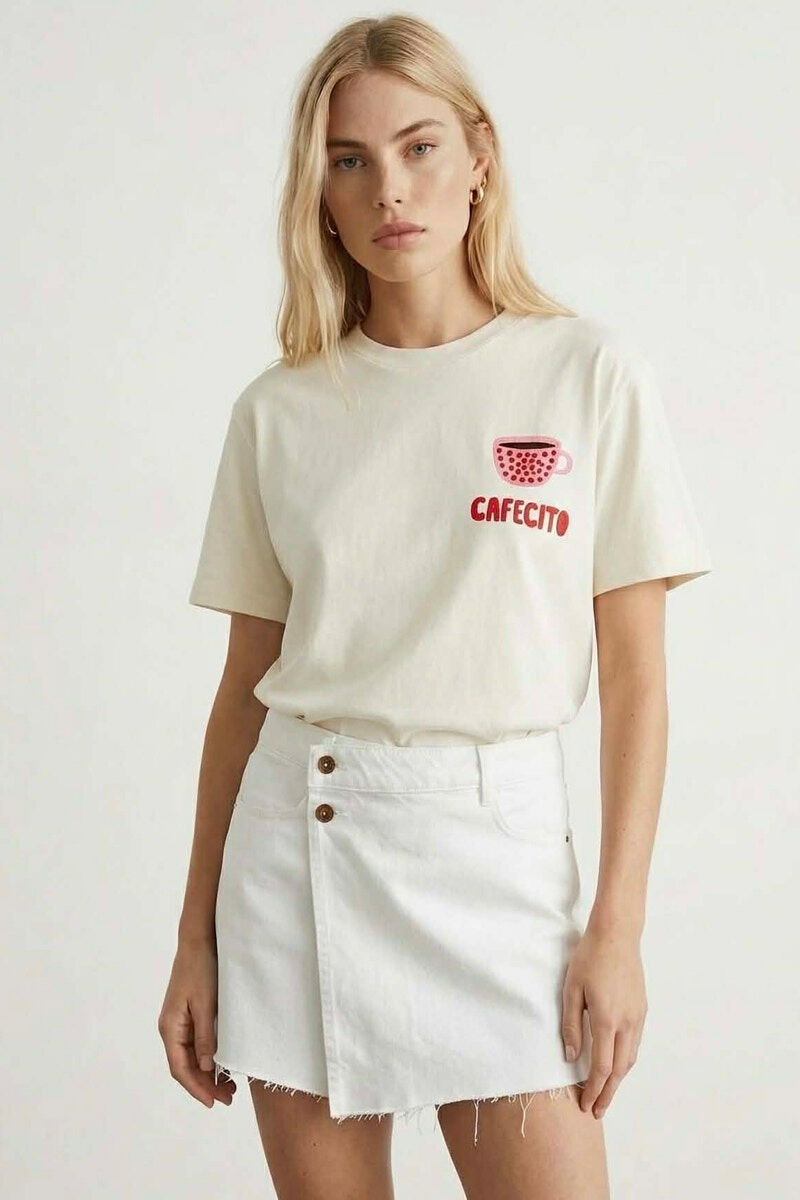 FRONT & BACK IMAGE WOMAN T-SHIRT CREAM/KREM - 1