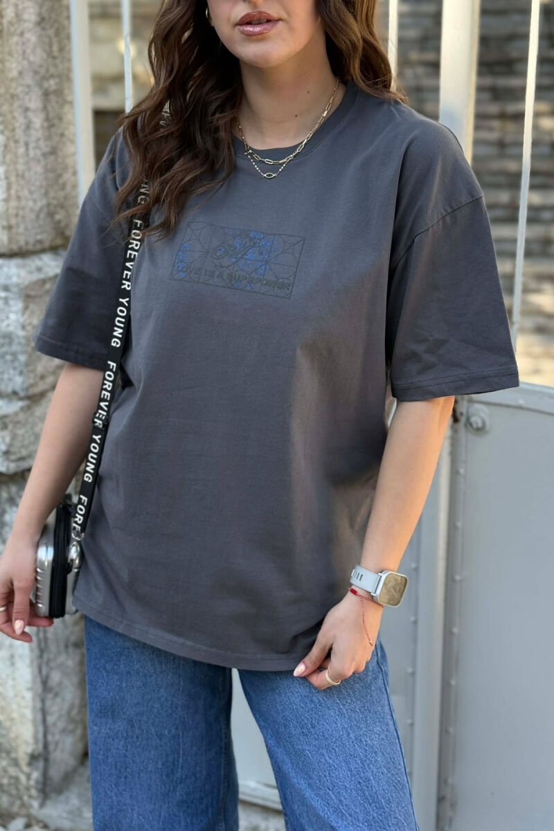 FRONT & BACK IMAGE WOMAN T-SHIRT +6 PAIR SOCKS DARK GREY/GEE - 4