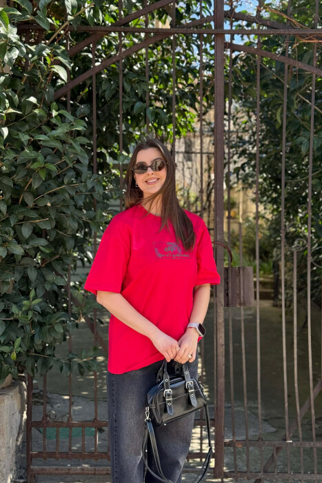 FRONT & BACK IMAGE WOMAN T-SHIRT +6 PAIR SOCKS RED/E KUQE - KLAUDIO FASHION