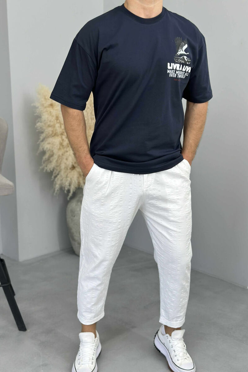 FRONT & BACK IMAGE WRITTINGS MEN T-SHIRT DARK BLUE/BEE - 1