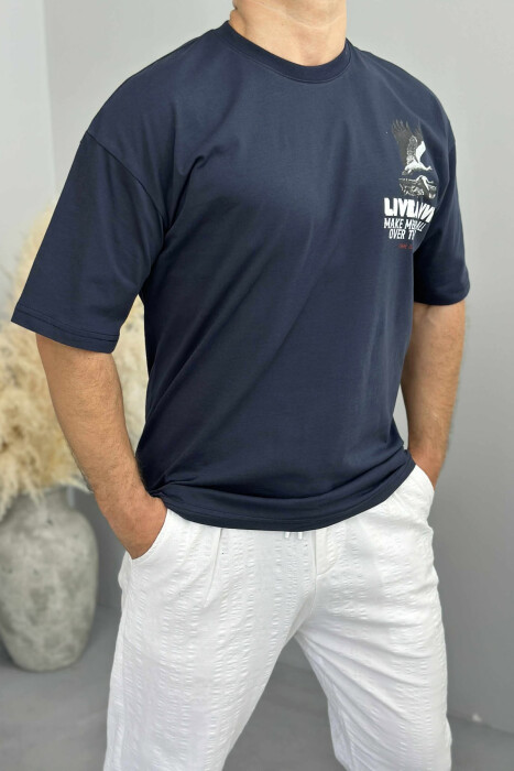 FRONT & BACK IMAGE WRITTINGS MEN T-SHIRT DARK BLUE/BEE - 2