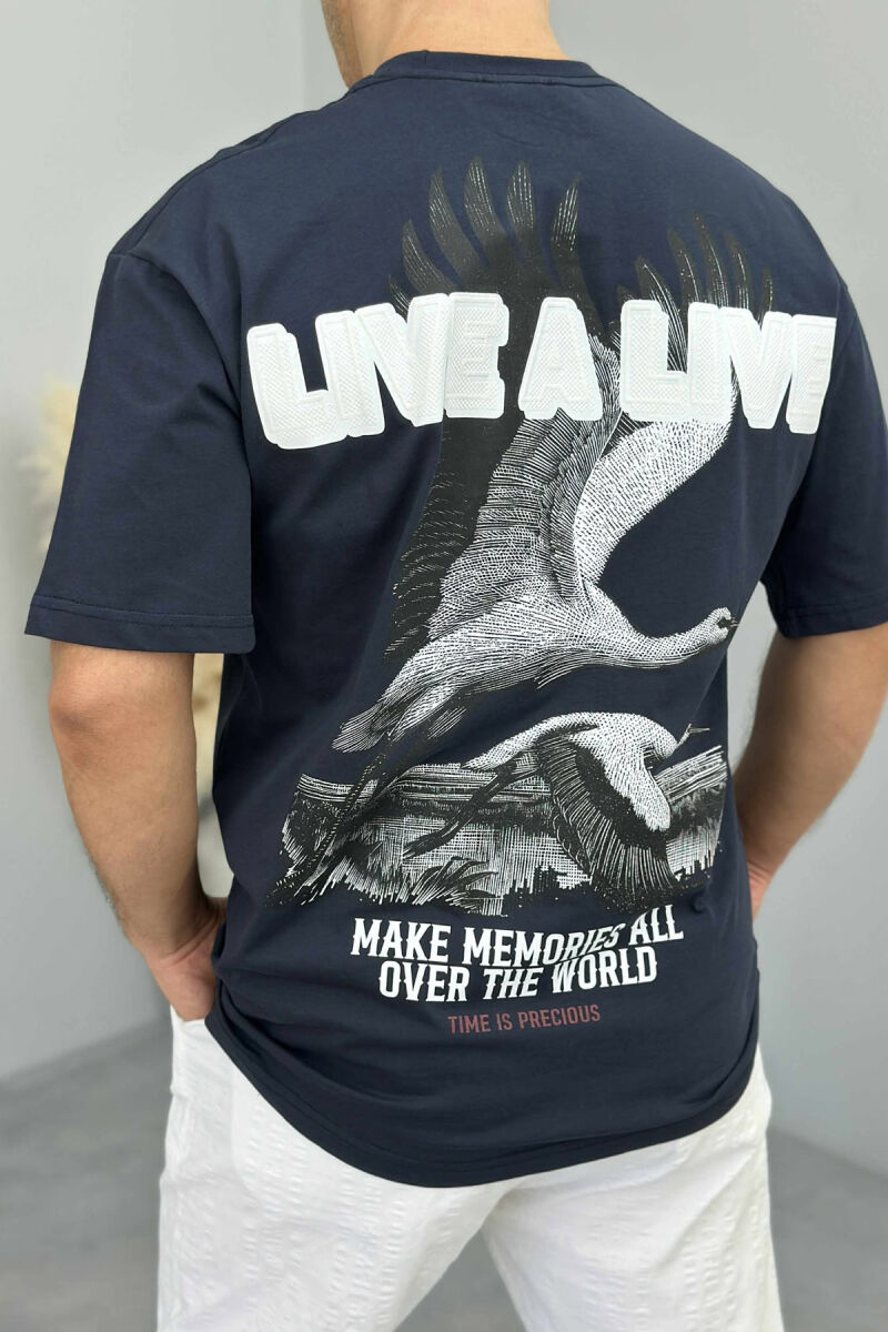 FRONT & BACK IMAGE WRITTINGS MEN T-SHIRT DARK BLUE/BEE - 4