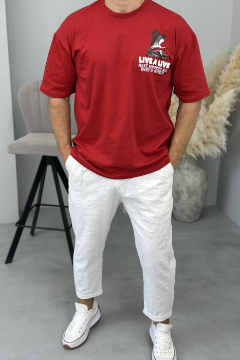 FRONT & BACK IMAGE WRITTINGS MEN T-SHIRT RED/E KUQE - KLAUDIO FASHION