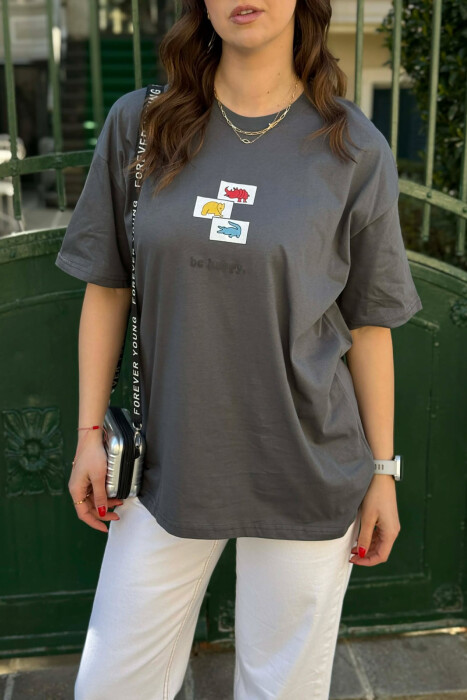 FRONT & BACK IMAGES WOMAN T-SHIRT+ 6 PAIR OF SOCKS GREY/GRI - KLAUDIO FASHION