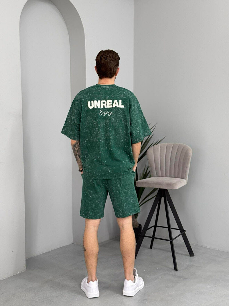 FRONT & BACK SIMPLE WRITTINGS T-SHIRT + SHORTS MEN SET GREEN/JESHILE - 4