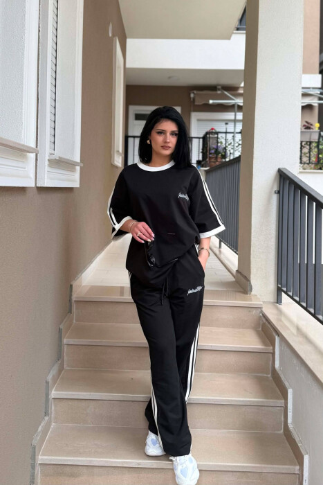 FRONT & BACK T-SHIRT + SWEATPANTS WOMAN SET BLACK/ E ZEZE - KLAUDIO FASHION