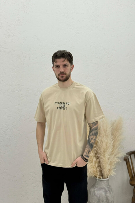 FRONT & BACK WRITTINGS MEN T-SHIRT BEIGE/BEZHE 