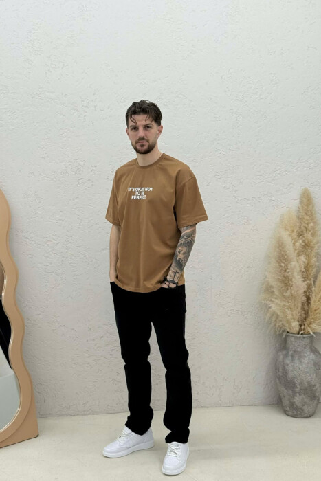 FRONT & BACK WRITTINGS MEN T-SHIRT BROWN/KAFE - 2