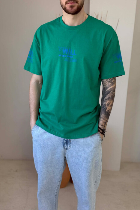 FRONT & BACK WRITTINGS MEN T-SHIRT GREEN/JESHILE - 