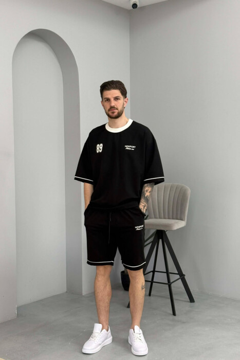 FRONT & BACK WRITTINGS T-SHIRT + SHORTS MEN SET BLACK/ E ZEZE - 1