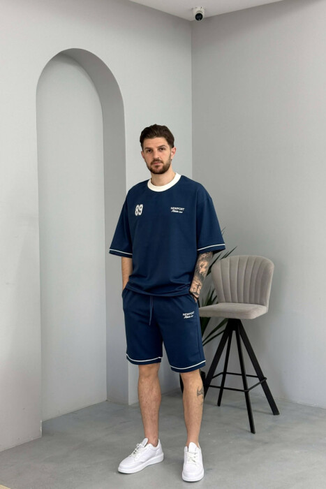 SET T-SHIRT ME SHKRIM PARA & PAS + TUTA TE SHKURTRA PER MESHKUJ NE NGJYRE BLU 