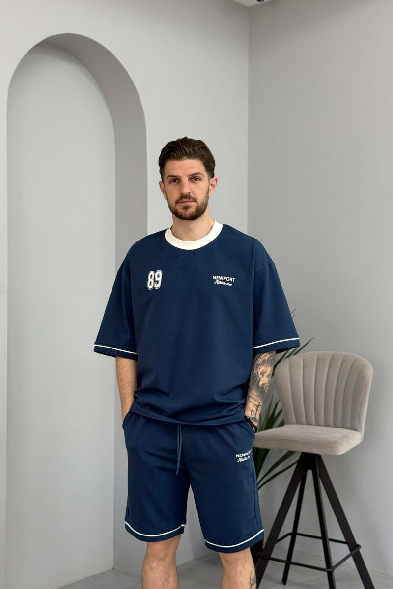 FRONT & BACK WRITTINGS T-SHIRT + SHORTS MEN SET BLUE/BLU - 2