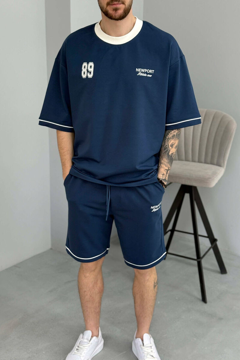 FRONT & BACK WRITTINGS T-SHIRT + SHORTS MEN SET BLUE/BLU - 3