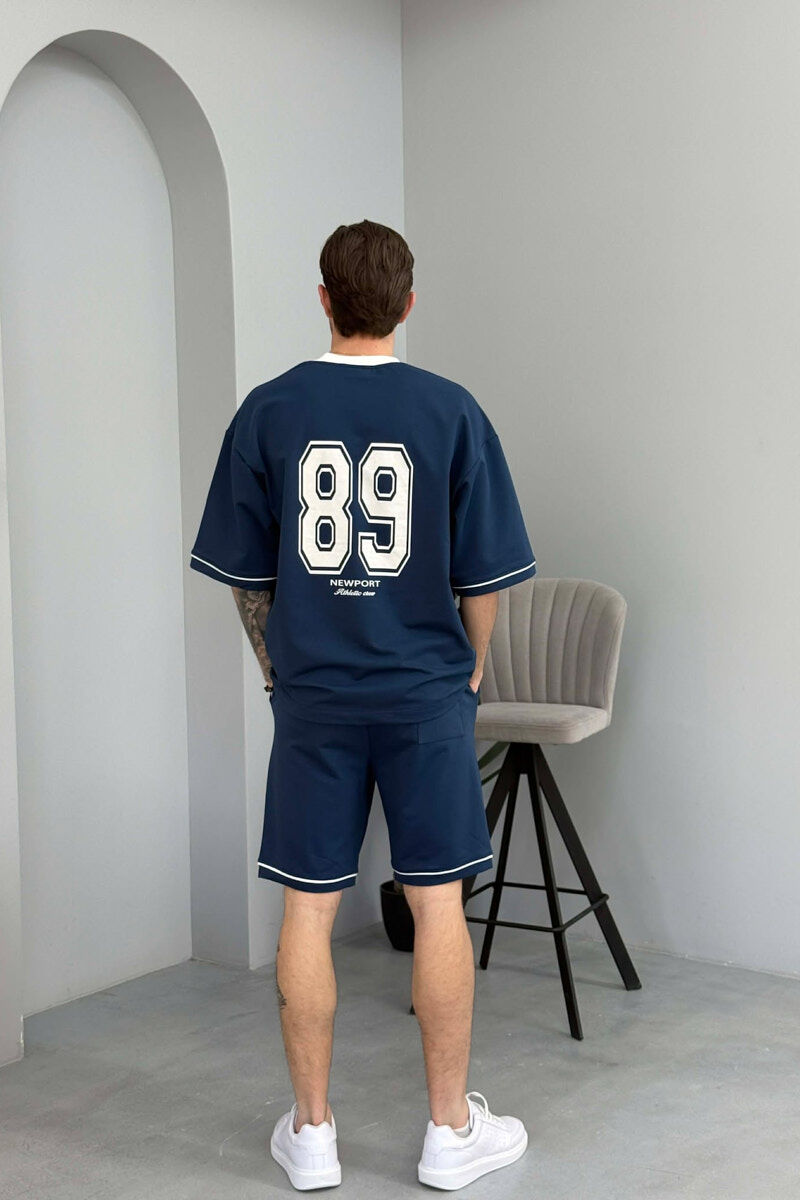 FRONT & BACK WRITTINGS T-SHIRT + SHORTS MEN SET BLUE/BLU - 4