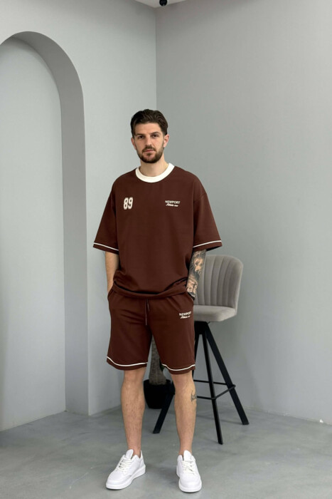 SET T-SHIRT ME SHKRIM PARA & PAS + TUTA TE SHKURTRA PER MESHKUJ NE NGJYRE KAFE 