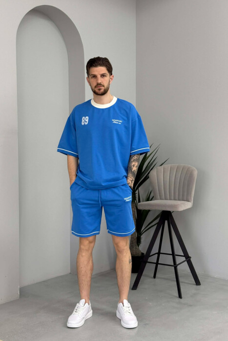 FRONT & BACK WRITTINGS T-SHIRT + SHORTS MEN SET LIGHTBLUE/BZ 