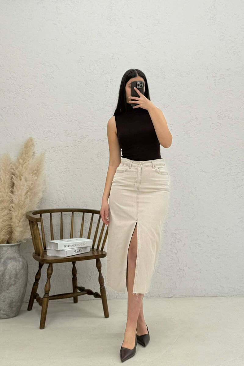 FRONT CUT DENIM WOMEN SKIRT BEIGE/BEZHE - 1