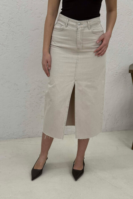 FRONT CUT DENIM WOMEN SKIRT BEIGE/BEZHE - 2