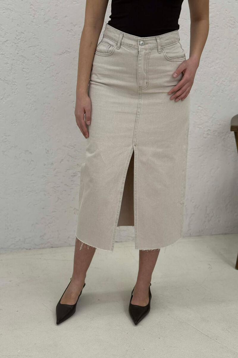 FRONT CUT DENIM WOMEN SKIRT BEIGE/BEZHE - 2