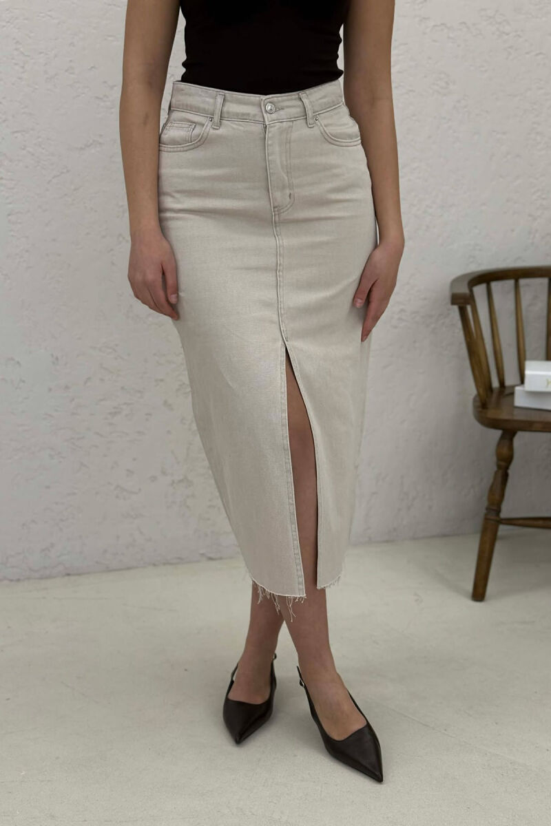 FRONT CUT DENIM WOMEN SKIRT BEIGE/BEZHE - 3