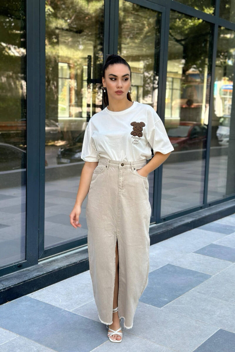 FRONT CUT LONG WOMEN SKIRT BEIGE/BEZHE - 2
