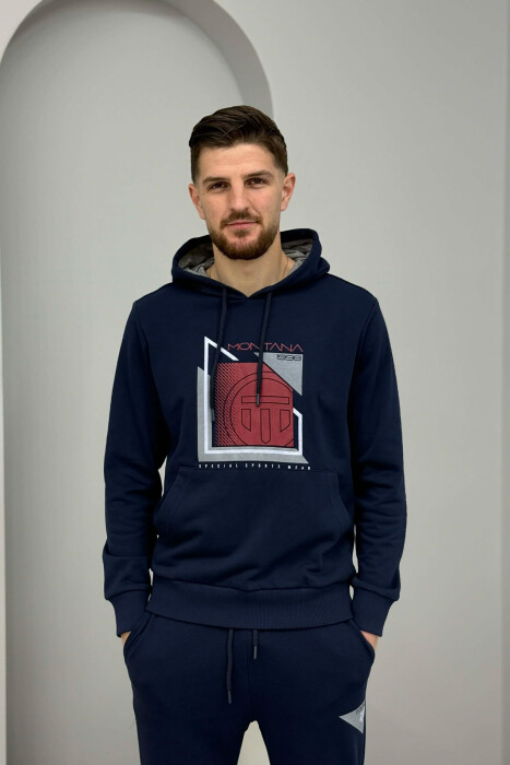 FRONT IMAGE HOODIE+SWEATPANTS MEN SET BLUE+RED/BLU-KUQE - 6