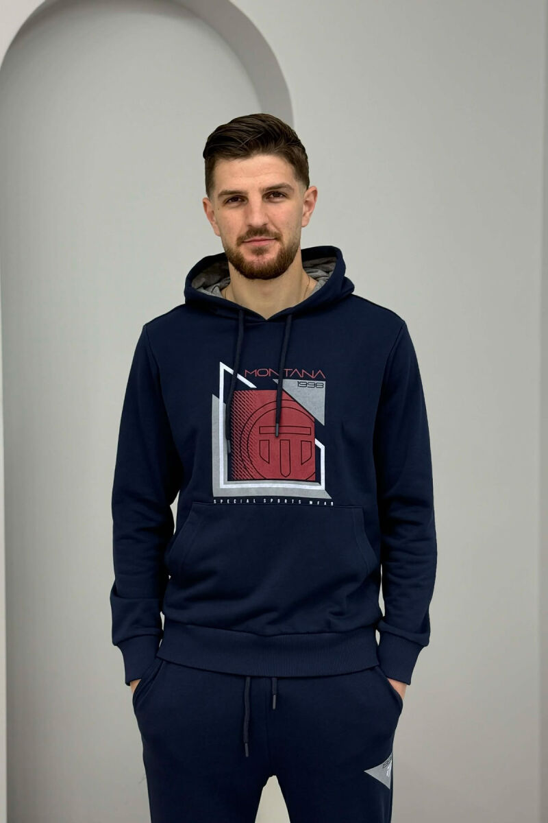 FRONT IMAGE HOODIE+SWEATPANTS MEN SET BLUE+RED/BLU-KUQE - 6