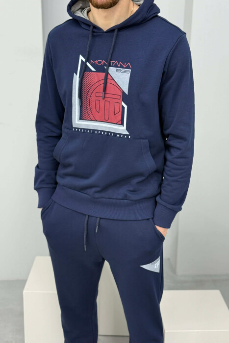 FRONT IMAGE HOODIE+SWEATPANTS MEN SET BLUE+RED/BLU-KUQE - 2