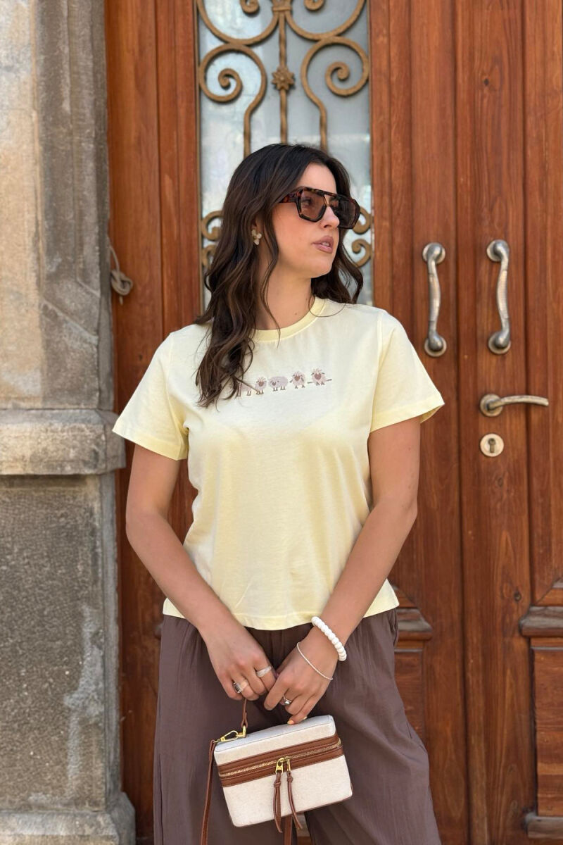 FRONT IMAGE ROUND NECK WOMEN T-SHIRT YELLOW/E VERDHE - 4
