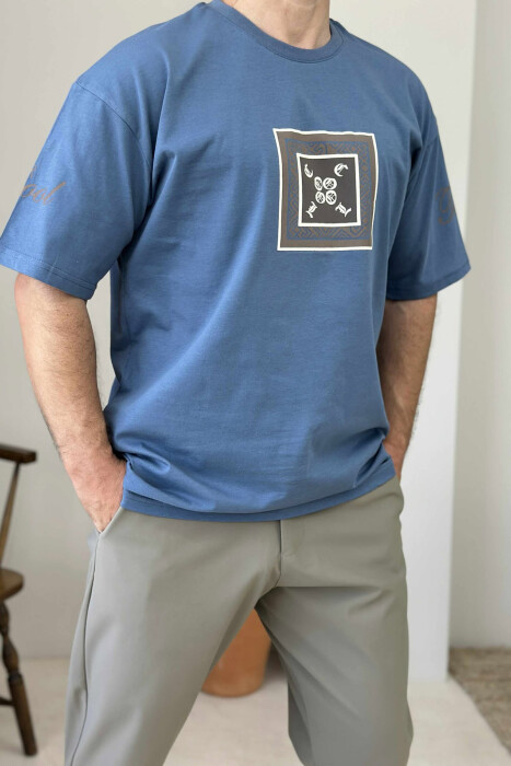 FRONT IMAGE SIMPLE MEN T-SHIRT LIGHTBLUE/BZ - KLAUDIO FASHION