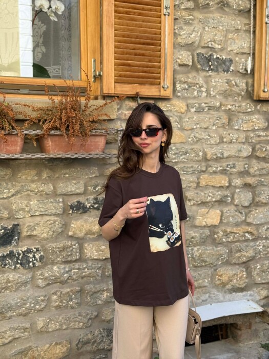 FRONT IMAGE WOMAN T-SHIRT BROWN/KAFE - 