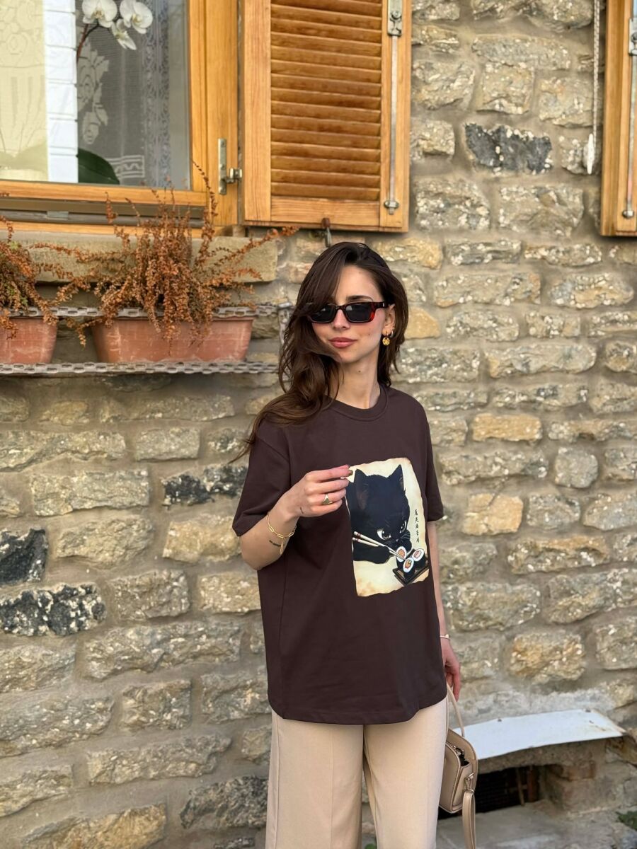 FRONT IMAGE WOMAN T-SHIRT BROWN/KAFE - 1