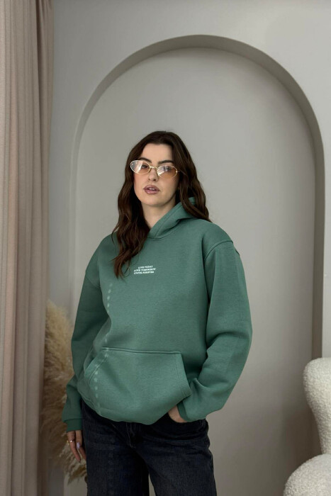 HOODIE ME PUSH DHE SHKRIME NE PJESEN PARA PER FEMRA NE NGJYRE MENTE - 