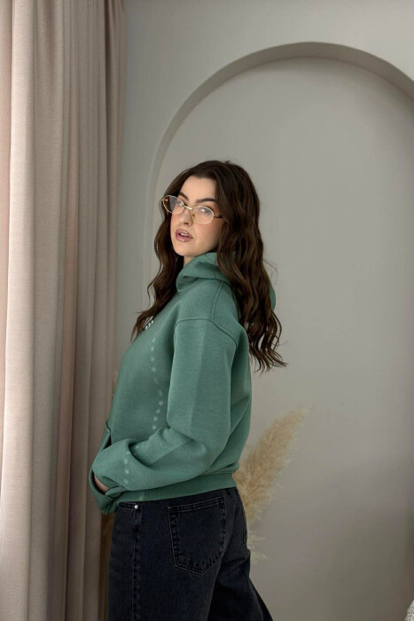 FRONT LITTLE WRITTINGS FLUFFY WOMEN HOODIE MINT/MENTE - 2