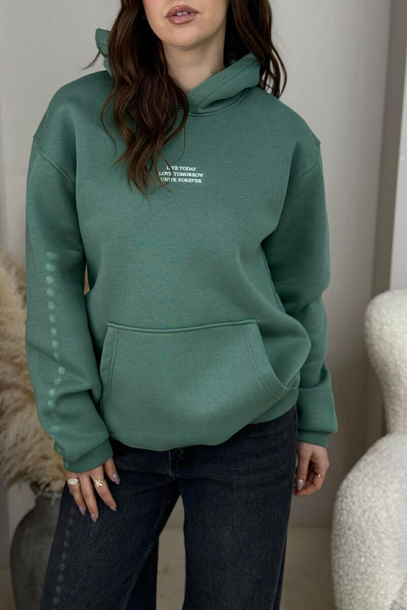 FRONT LITTLE WRITTINGS FLUFFY WOMEN HOODIE MINT/MENTE - 3