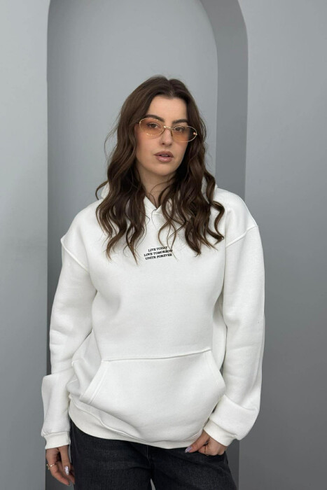 FRONT LITTLE WRITTINGS FLUFFY WOMEN HOODIE WHITE-E BARDHE 