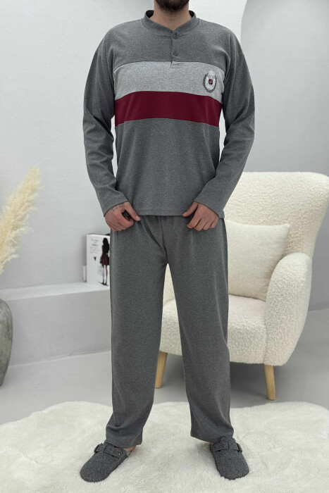 PIZHAME BLUZË ME LOGO NË PJESËN PARA+TUTA PËR MESHKUJ NË NGJYRË GRI 