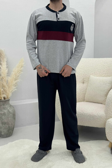 PIZHAME BLUZË ME LOGO NË PJESËN PARA+TUTA PËR MESHKUJ NË NGJYRË GRI TË ZBARDHUR 