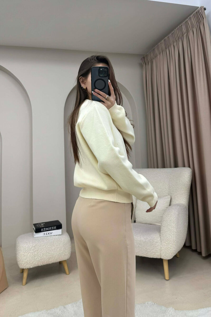 FRONT POCKET ROUND NECK WOMAN CARDIGAN CREAM/KREM - 2