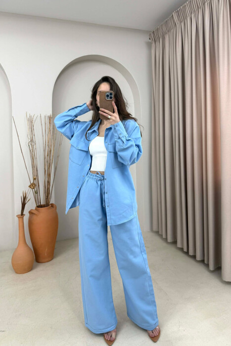 SET NJE NGJYRESH KEMISHE + PANTALLONA PER FEMRA NE NGJYRE BABY BLU - 