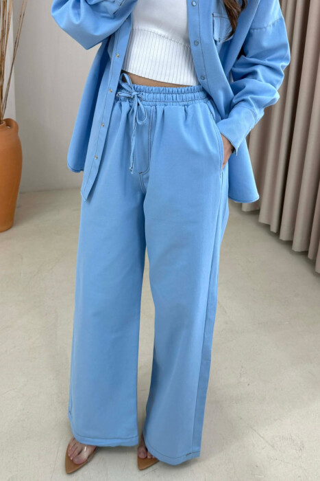 FRONT POCKET SHIRT + TROUSERS WOMAN SET BABY BLUE/BLU BY - 3