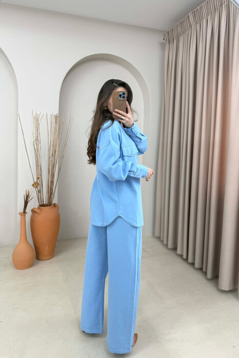 FRONT POCKET SHIRT + TROUSERS WOMAN SET BABY BLUE/BLU BY - 4
