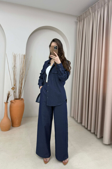 FRONT POCKET SHIRT + TROUSERS WOMAN SET BLUE/BLU - 