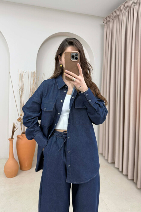 FRONT POCKET SHIRT + TROUSERS WOMAN SET BLUE/BLU - 2