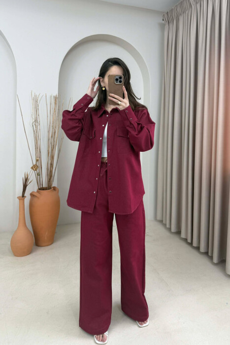 FRONT POCKET SHIRT + TROUSERS WOMAN SET BURGUNDY/VISHNJE - 