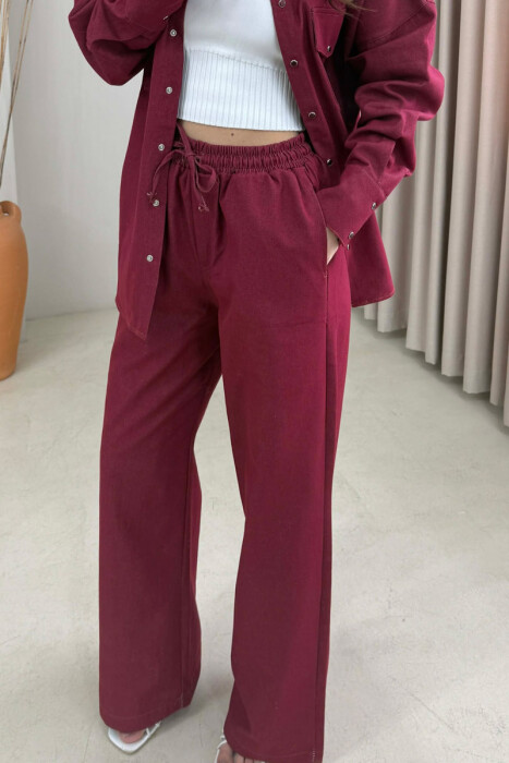 FRONT POCKET SHIRT + TROUSERS WOMAN SET BURGUNDY/VISHNJE - 2