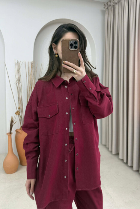 FRONT POCKET SHIRT + TROUSERS WOMAN SET BURGUNDY/VISHNJE - 3