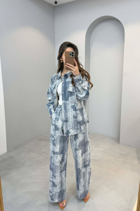 FRONT POCKET SHIRT + TROUSERS WOMAN SET LIGHTBLUE/BZ - 