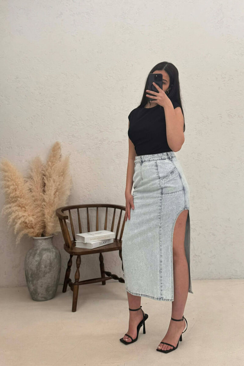 TWO POCKETS DENIM WOMEN SKIRT LIGHTBLUE/BZ - 4